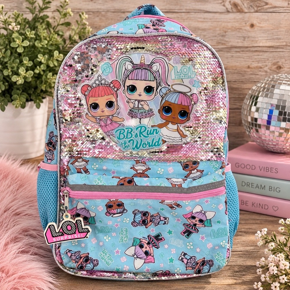 LOL Surprise Backpack BBs Run The World Sequin Blue Pink Girls School Bag